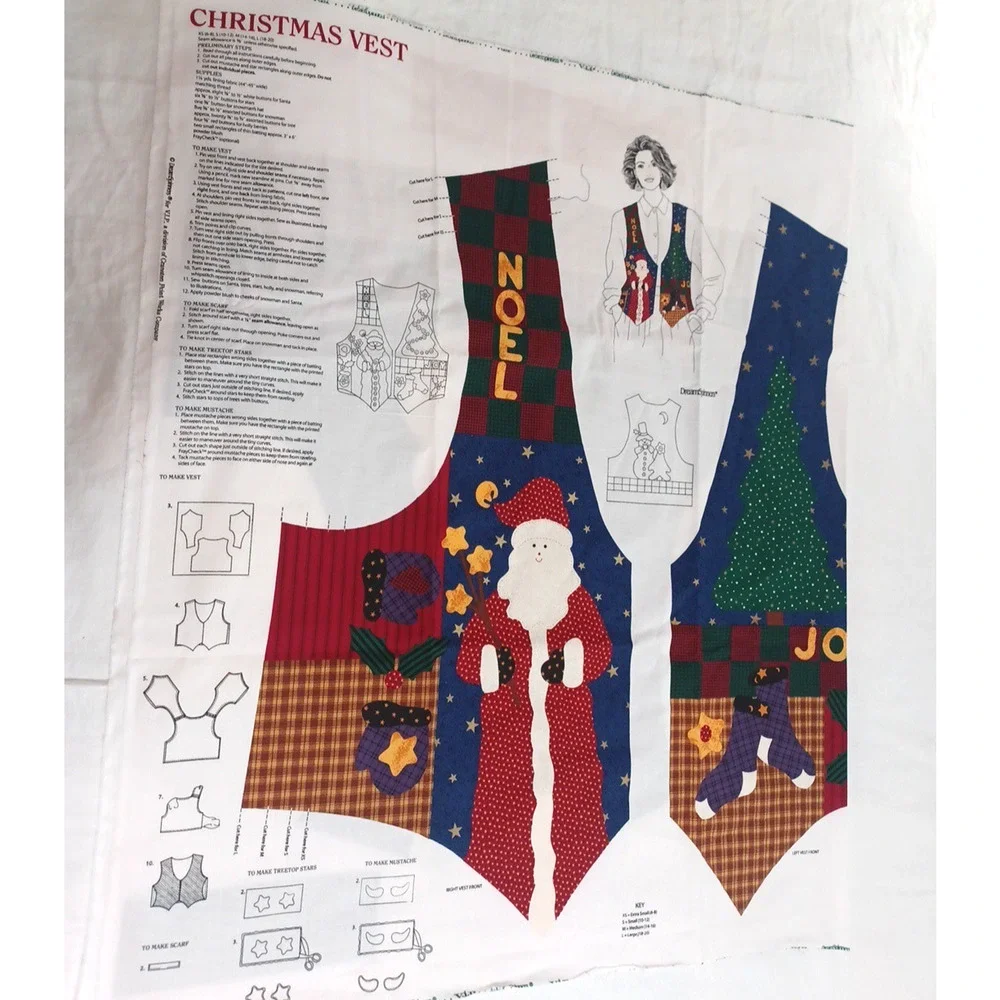 VTG Cranston Christmas Holiday Vest Santa Panel Cotton Fabric Snowman XS-L